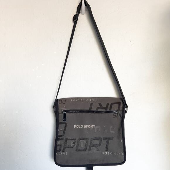 Vintage Polo Sport Ralph Lauren Y2K 90s Messenger Crossbody Tan Bag Sporty - Picture 4 of 8